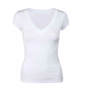 T-shirt à col en v pour femmes, logo et couleur personnalisés, T-Shirts simples à manches courtes pour adultes - Product Image 3