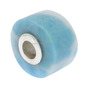 ลูกปัดกลมลาริมาร์ธรรมชาติสีฟ้า14x8x3.5มม. อัญมณีหลวมรูใหญ่สำหรับทำเครื่องประดับสร้อยคอ - Product Image 3