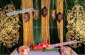 Mehandi Night <b>Decoration</b> Backdrop Wedding Designer Velvet Backdrop Curtain Muslim <b>Mehndi</b> Stage Embroidered Backdrops - Product Image 4