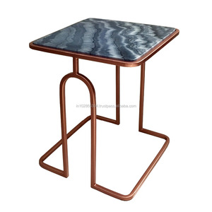 Table d'appoint moderne de luxe en métal plaqué cuivre dessus en marbre fixe maison hôtel salon salle à manger chambre tables basses meubles - Product Image 1