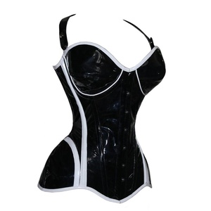 COSH <b>CORSET</b> Overbust Steelboned Two Tone PVC <b>Corset</b> With Shoulder Straps High Quality Party Wear and Club Wear Sexy Women <b>Corset</b> - Product Image 2