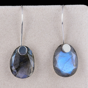 Pendientes de Plata de Ley 925 con piedras preciosas multicolores de labradorita genuina, joyería hecha a mano, pendiente colgante de forma ovalada para regalo para mujer - Product Image 2