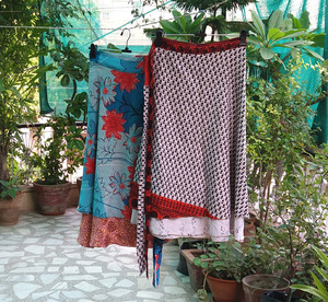 India Vintage 2 capa magia elefante Sari de seda faldas para ropa casual - Product Image 4