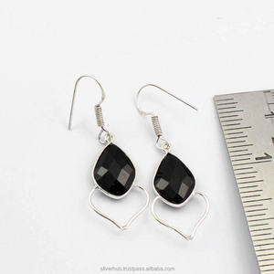 Dernières boucles d'oreilles en argent sterling 925 avec pierres précieuses en onyx noir faites à la main en argent 925 cristal boucles d'oreilles en argent vintage au prix de gros - Product Image 5