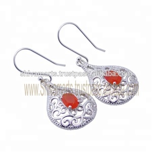 Pendientes de gota de Plata de Ley 925 hechos a mano con hermosas piedras preciosas de cornalina natural estilo Vintage joyería de boda regalo para ella - Product Image 2