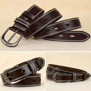 Solid Brass Pin Buckle Genuine Leather <b>Belts</b> Brown Black Cow Copper Color Hide Material Origin Place Model Length Width FUJ KPD - Product Image 4