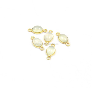 Aqua Chalcedony Bezel Connector with Double Bail for Jewelry 18K Gold-Plated Sterling Silver & Brass Material - Product Image 1