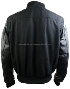 Chaqueta de béisbol universitaria negra para hombre, Mangas de cuero Real con bordado personalizado Varsity Jacket - Product Image 2