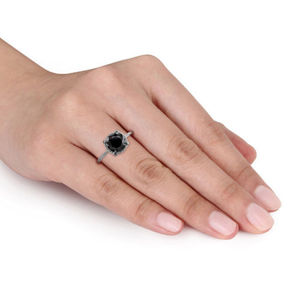 Bague de mariage en or blanc 14 carats avec halo de diamants noirs ronds de 2,4 carats, bague de créateur pour filles, bague de fiançailles solitaire en diamant - Product Image 4