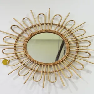 Neueste Kollektion Runde Vintage Wicker Seegras Spiegel Wandbehang Dekor Wand spiegel Hand gefertigtes Produkt für Wohnzimmer