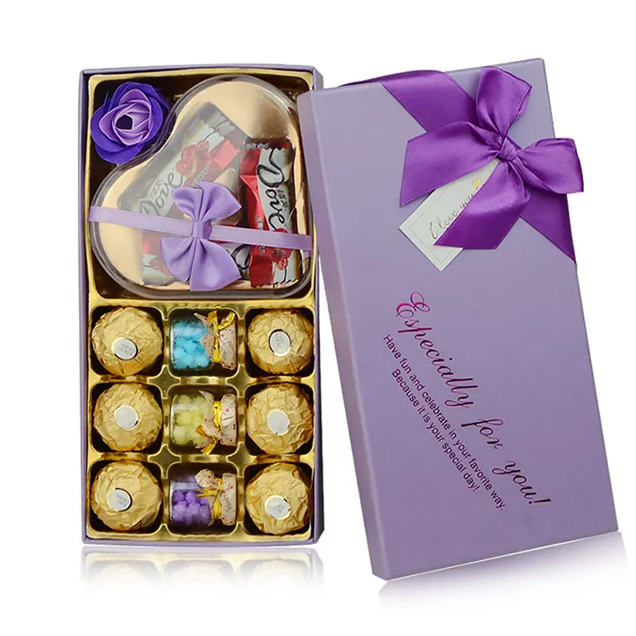 Caja de regalo de Chocolate con forma de rectángulo impresa personalizada, suministro directo de fábrica, cartón, barniz de recubrimiento UV, estampado