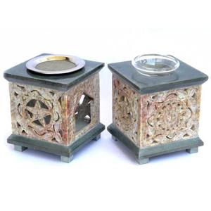 Bol en verre et tamis en acier inoxydable étoile carrée brûleur à mazout sculpté pour la maison parfum aromatique d'encens - Product Image 1