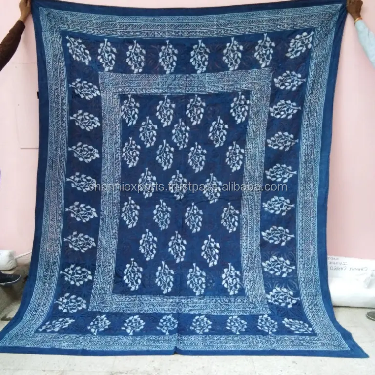 Vải Cotton Thủ Công Ấn Độ Jaipur, Tấm Trải Giường Cắt Họa Tiết Đính Tay