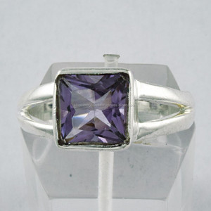 Bague en pierre précieuse améthyste de forme carrée bijoux bague en argent sterling 925 bijoux en gros fournisseur de bagues en argent - Product Image 3