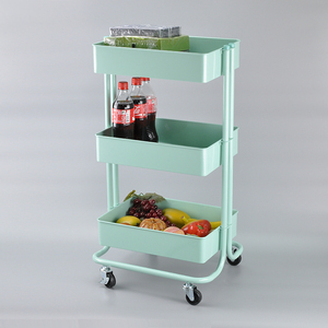 Chariot de cuisine moderne en plastique turquoise à 3 niveaux, style simple et élégant, 43x35x78cm - Product Image 3