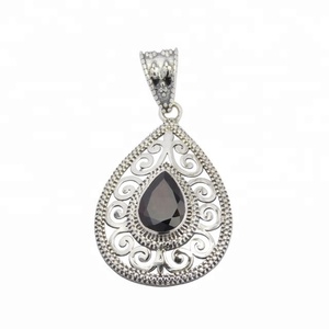 Nouveau luxueux pendentif en pierres précieuses grenat en argent sterling 925 fait à la main bijoux fins avec colliers et breloques en plaqué or et rhodium - Product Image 1