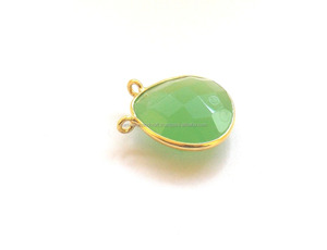 Prehnite Chalcedony 14มม. ทำด้วยมือขั้วต่อเหลี่ยมเพชรพลอยชุบทองรูปหัวใจเครื่องประดับแฟชั่น - Product Image 2
