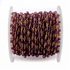 Chaîne de perles en améthyste pour chapelet, 1 pied en or plaqué fil enveloppé, perles chapelet - Product Image 1