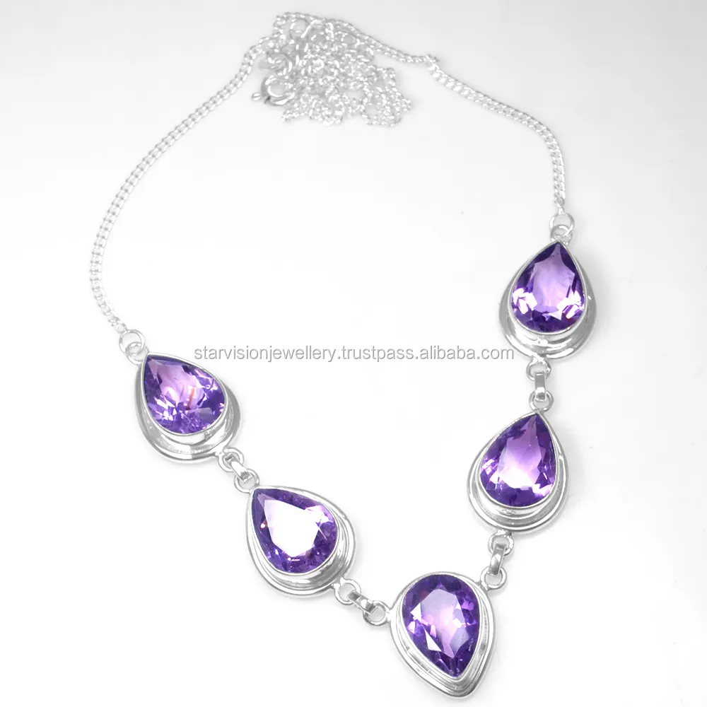 Peaceful purple amethyst faceted cut gemstone jewelry 925 sterling silver necklace