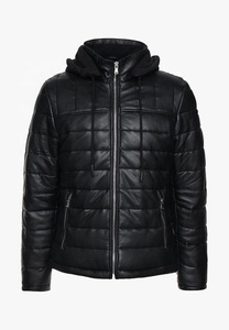 Veste en cuir véritable pour hommes Fly Puffer Quilt Winter Warm Bomber Style Hooded Collar Zip Closure Featuring Zippered Pocket - Product Image 2