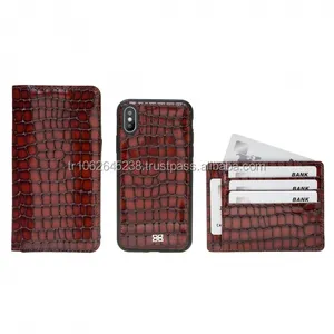 Funda de cuero auténtico de primera calidad para iPhone Samsung, funda tipo billetera con soporte, ranura para tarjeta, cierre magnético, diseño personalizado, conjunto de llavero OEM - Product Image 1