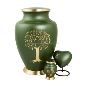 Urne en fonte de laiton en métal pour cendres humaines Urnes à la main Conception de fleur de feuille Urnes de jeton de crémation en relief Standard - Product Image 3
