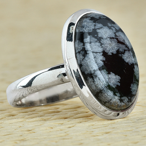 Copo de nieve ágata forma ovalada piedra preciosa 925 anillo de plata esterlina joyería elegante moda plateado para boda, regalo, fiesta. - Product Image 3
