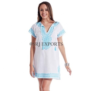 Robe tunique courte pour femmes, style romain, design unique et tendance 2016, broderies à la main spectaculaires, col à franges - Product Image 1