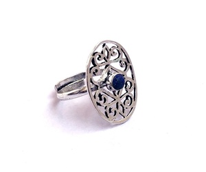 <b>Adjustable</b> Classic Religious Style <b>Silver</b> <b>Ring</b> Lightweight Bezel Setting Lapis Gemstone Alloy Brass Anniversary Gift - Product Image 2