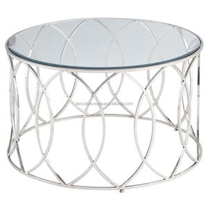 Table basse en verre avec socle en argent, acier inoxydable - Product Image 1