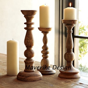 Portavelas de pilar de madera y Metal natural y plateado para el hogar Navidad boda Mesa decoración centros de mesa - Product Image 4