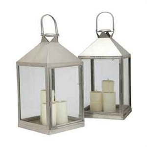 Lanterne moderne de couleur argentée lot de 2 lanternes de décoration pour la maison fournitures décoratives de foudre pour bougeoir de table à vendre - Product Image 1