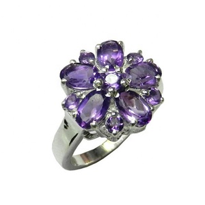 Solide 925 Rare Améthyste Pierre Précieuse Éternité Vermeil Bague En Gros Belle Fleur Conception Bijoux En Argent Sterling - Product Image 1