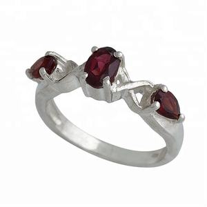 พลอยโกเมนลูกแพร์รูปไข่ลูกแพร์925แหวนเงินแท้พร้อมแหวนแฟชั่นตั้งค่าง่ามชุบเงินสำหรับผู้หญิง - Product Image 2