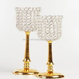 Soportes de velas de Metal y cristal de Color dorado de lujo Mesa decorativa de calidad de lujo Estilo de cafetería y restaurante Tarro de vela único - Product Image 1
