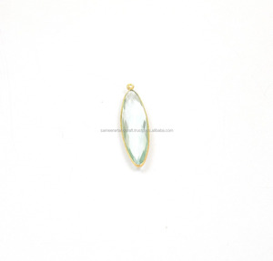 Connecteur en laiton plaqué or fait main, plaqué argent sterling, avec pierres précieuses naturelles multicolores en forme de marquise, serties clos, à simple attache, facetté, Aqua Quartz - Product Image 5