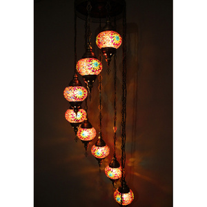 Lustre en verre mosaïque turc traditionnel en boucle avec 9 pièces, 2 abat-jour, dimmable, économie d'énergie, certifié CE, 110-240V - Product Image 1