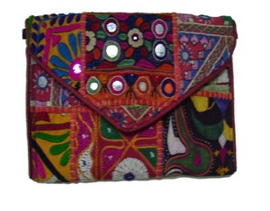 Bolso de mano Banjara unisex, bolso de mano, bordado estilo étnico, hecho a mano, lienzo, forro de algodón, patrón de sobre, cremallera - Product Image 3