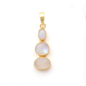 สีรุ้งธรรมชาติพลอยมูนสโตนรูปไข่/ทรงกลมจี้ยาวเครื่องประดับชุบทอง - Product Image 1