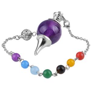 Cristal de pendule de boule d'améthyste de pierre gemme de haute qualité pour le collier de pendule de radiesthésie de Divination avec la méditation de sphère de chaîne - Product Image 2