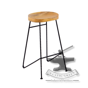 Tabouret de bar industriel en bois d'acacia et en fer solide et polyvalent pour la salle à manger, le salon, le centre commercial ou l'école - Product Image 6