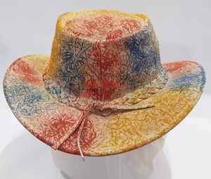Sombrero de vaquero de cuero de estilo occidental Vintage hecho a mano pintado con aerosol colorido diseño único de moda para fiestas pesca Casual - Product Image 4