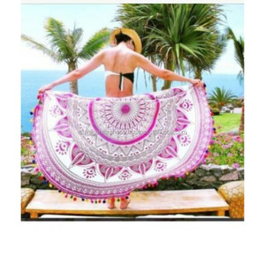 Woven Technique for Home Hotel Spa Bath Use Best Quality Cotton Round Beach <b>Towel</b> Floral Patterned Customizable Logo Printed - Product Image 5