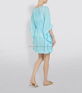 Último exclusivo vestido de imperio bohemio de algodón recto Aari bordado a mano Bikini cubierta Kaftan Poncho para vacaciones de verano encaje - Product Image 5