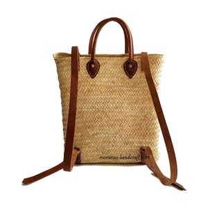 Sac à dos en paille tissé à la main à motif géométrique marocain, sac à bandoulière unisexe pour l'été - Product Image 2