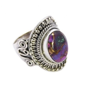 New Fashion 925 Sterling <b>Silver</b> Purple Copper Turquoise Gemstone <b>Ring</b> Eternity Vermeil <b>Rings</b> for <b>Men</b> and Women Gift - Product Image 1
