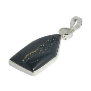Pendentif Druzy noir en argent Sterling 925 massif en argent Sterling indien bijoux fins pendentifs et breloques prix de gros bijoux - Product Image 1