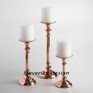 Candelabro de pilar de oro rosa de 3 Pecs, vela para decoración del hogar, Ideal para regalo de fiesta de boda