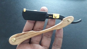 Rasoir droit à revêtement noir, rasoir pour barbier, nouveau Design, avec manche en bois, - Product Image 3