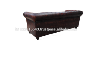 Sofá Chesterfield de cuero genuino Vintage Industrial, chesterfields de cuero antiguo sofá tostado de 3 plazas - Product Image 5